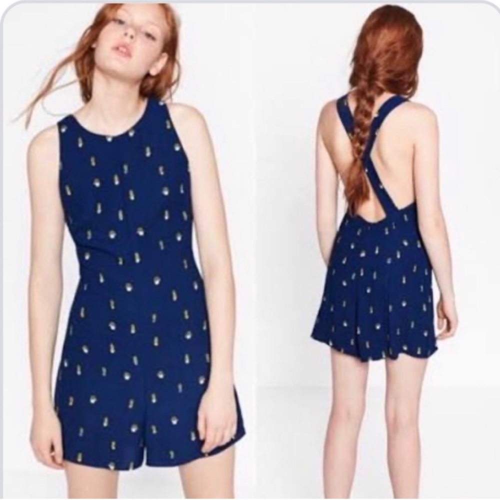 Zara Navy Blue Jumpsuit with Yellow Accents